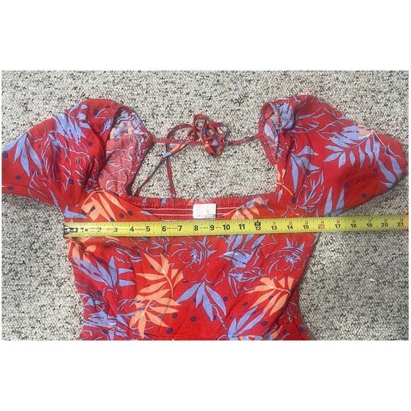 Lost + Wander Red Blue Floral Babydoll Smocked Dress Cottagecore Y2K Feminine M - Picture 6 of 9